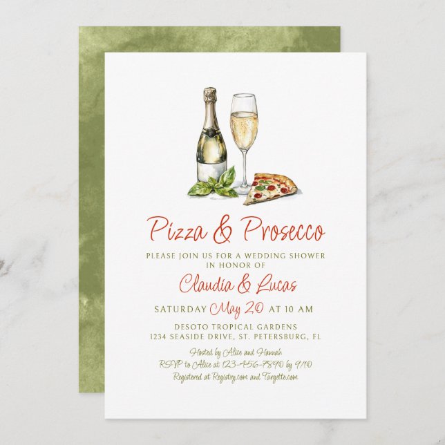 Pizza Prosecco Parejas Invitación a la ducha matri (Anverso / Reverso)