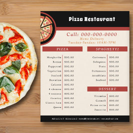 Pizza Restaurant, Menú y lista de precios