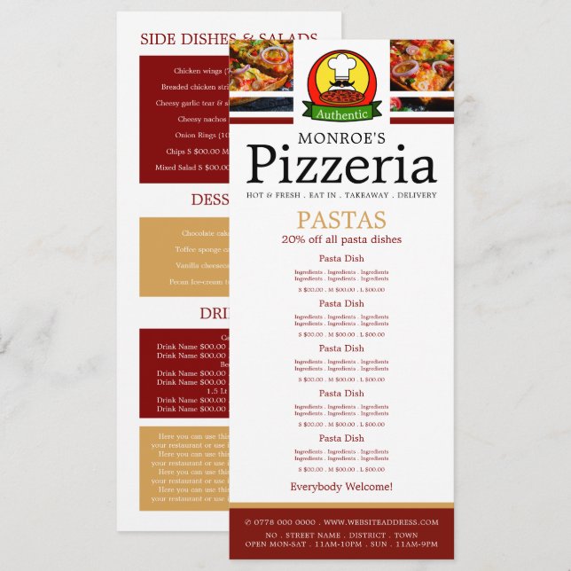 Pizza Restaurant, Pasta Slimline Menu (Anverso / Reverso)