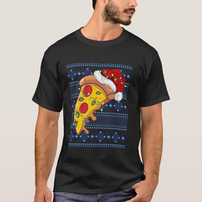 Pizza Santa Sweater navidad fea noche alumbrada Pi (Anverso)