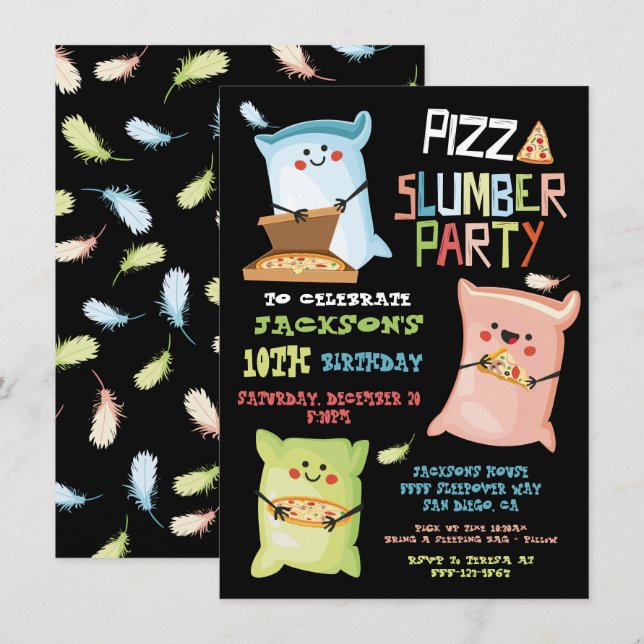 Pizza Sleepover Invitación a la fiesta de cumpleañ (Anverso / Reverso)