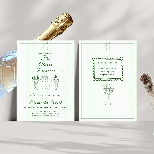 PJs, Purrs & Prosecco Cat Pajama Party Invitación (PJs, Purrs & Prosecco Cat Pajama Party Invitation)