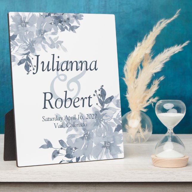 Placa boda floral de color azul (Lado)