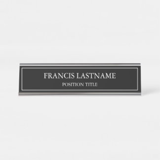 Placa clásica de nombre de escritorio blanco y neg