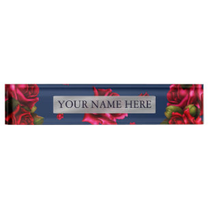Placa con nombre personalizado de flores de rosas