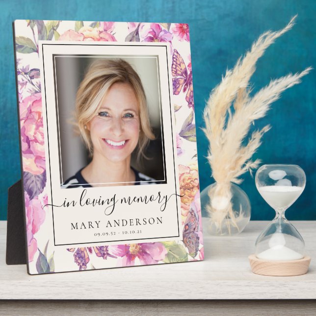 Placa conmemorativa de mariposa floral rosa (Lado)