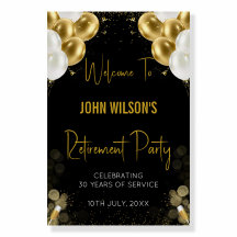 Placa de bienvenida de retiro de oro y negro