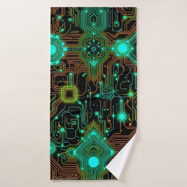 placa de circuito de computadora con muchas luces (Toalla de baño)
