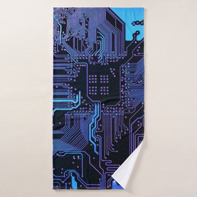 Placa de circuito electrónico azul del nerd de sal (Toalla de baño)