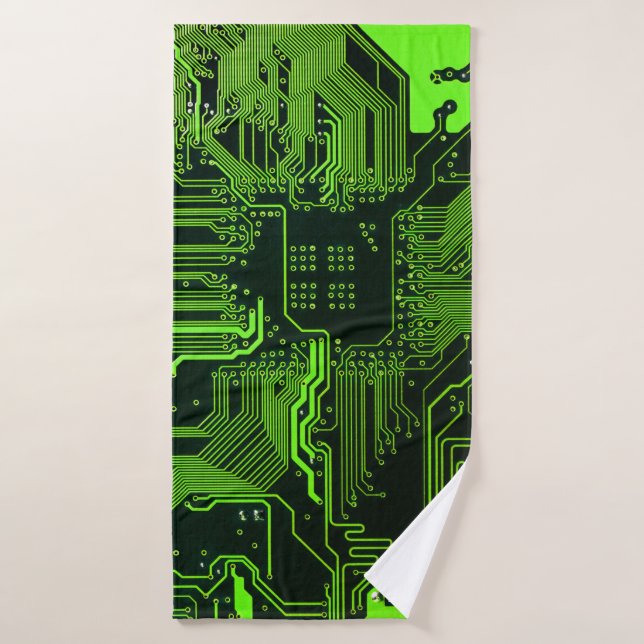 Placa de circuito electrónico verde del nerd de sa (Toalla de baño)