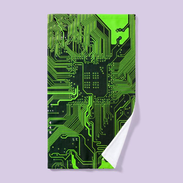 Placa de circuito electrónico verde del nerd de sa (Toalla de mano)