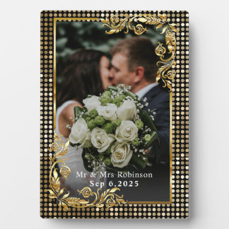 Placa de foto de boda con marco dorado para Sr. y