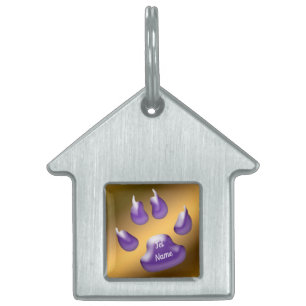 Placa de identificación de mascota de gato púrpura
