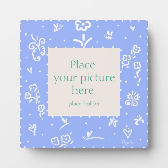 Placa de marco floral azul y blanco (Frente)