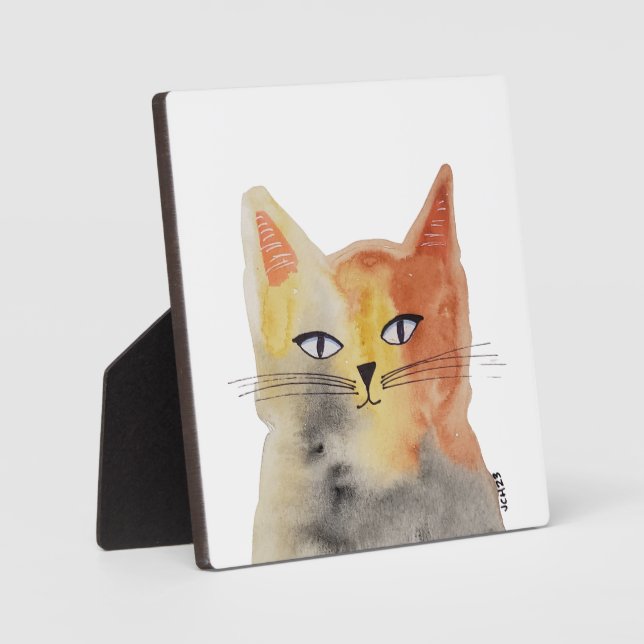 Placa de mesa con arte de gato en acuarela (Anverso)