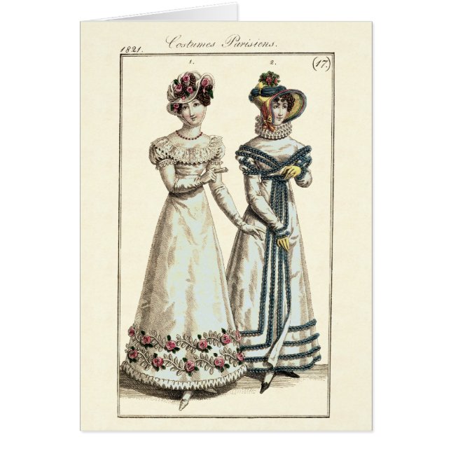 Placa de moda de Parisiens 1821 de los trajes (Frente)