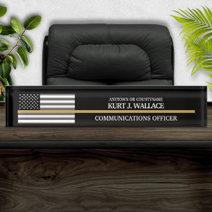 Placa De Nombre 911 Dispatcher Thin Gold Line Flag Desk Nombre de