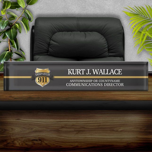 Placa De Nombre 911 Dispatcher Thin Gold Line Shield Acrílico (Subido por el creador)