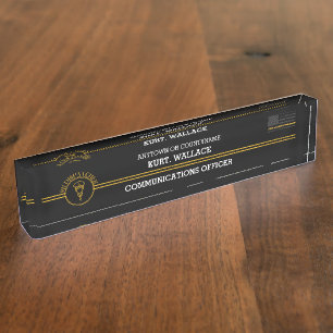 Placa De Nombre 911 Dispatcher Thin Gold Lines Flag Desk