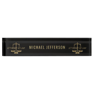 Placa De Nombre Abogado en la ley - negro y escalas del oro