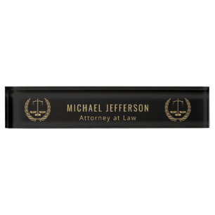 Placa De Nombre Abogado en la ley - negro y oro