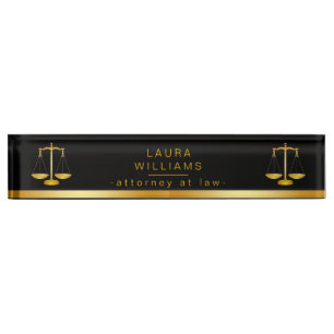 Placa De Nombre Abogado Gold Escala Legal Metalizado Negra