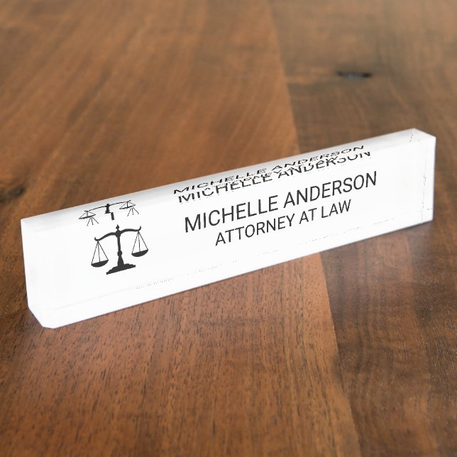 Placa De Nombre Abogado profesional blanco negro (Lateral)