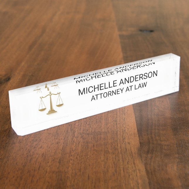 Placa De Nombre Abogado profesional negro blanco (Lateral)