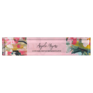 Placa De Nombre Abstracto Floral Botánico Moderno Personalizado