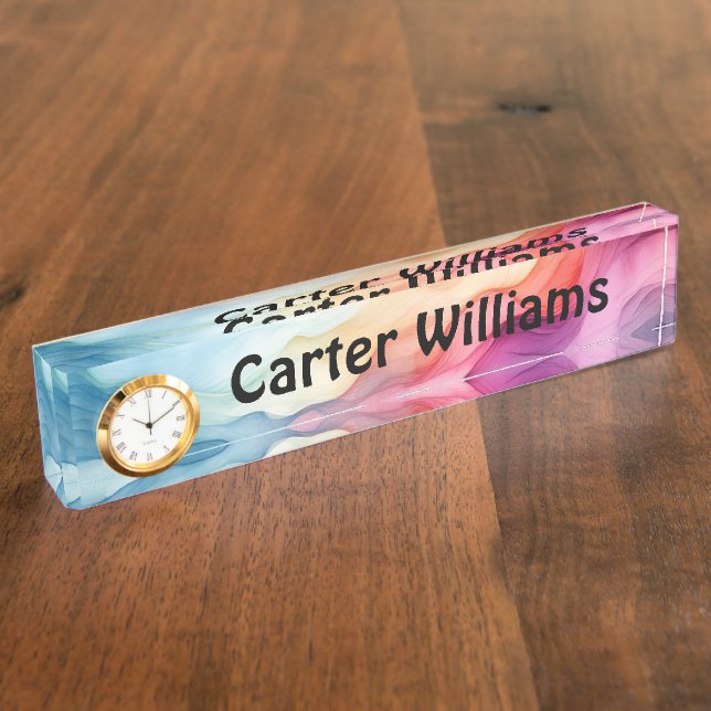 Placa De Nombre Abstrato del arcoiris acuático con nombre (Lateral)