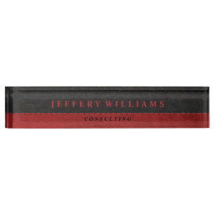 Placa De Nombre Acentos rojos de cuero negros masculinos