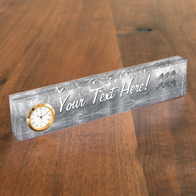 Placa De Nombre Acero de plata industrial Aquarius Zodiac (Lateral)