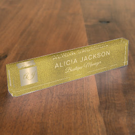 Placa De Nombre Acero purpurina dorado elegante de lujo monogramad