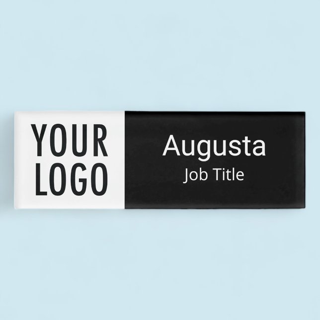 Placa de nombre acrílica en negro y blanco con log (MISOOK Acrylic Black and White Name Tag with Logo)