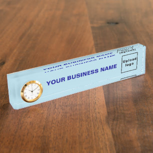 Placa De Nombre Acrílico Azul De Luz Empresarial Con Reloj