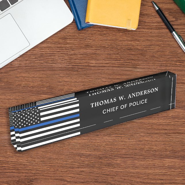 Placa De Nombre Acrílico De La Línea Azul Delgada Personalizado (Subido por el creador)