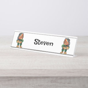 Placa De Nombre Acuarela de Ilustracion de Troll divertida en Esca