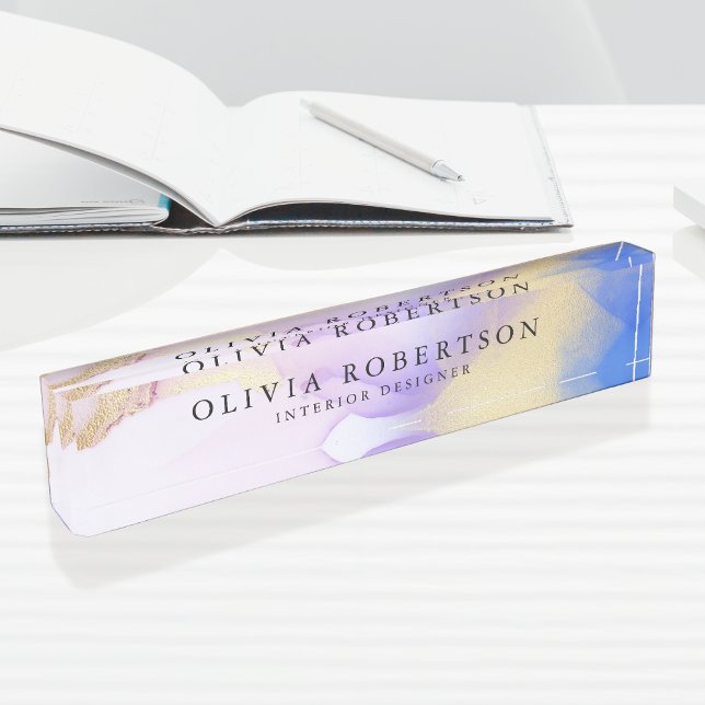 Placa De Nombre Acuarela Lilac Gold Elegante Moderno Personalizado (Subido por el creador)