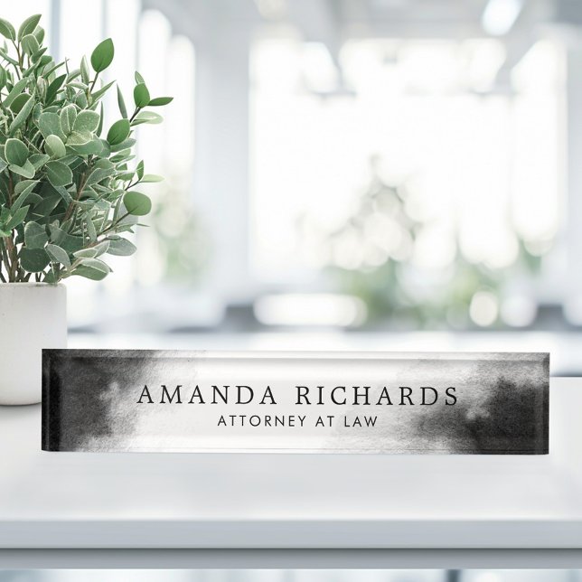 Placa De Nombre acuarela negra y gris oscuro (Black and dark gray watercolor desk name plate)