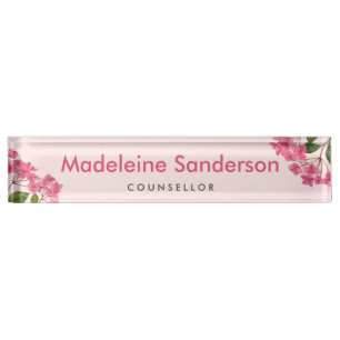 Placa De Nombre Acuarela Pink Hydrangea Lacecaps Ilustracion