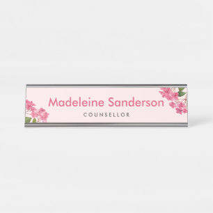 Placa De Nombre Acuarela Pink Hydrangea Lacecaps Ilustracion
