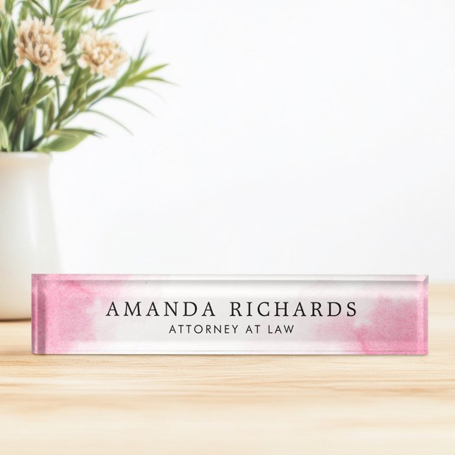 Placa De Nombre acuarela rosa (Pink watercolor desk name plate)