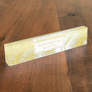 Placa De Nombre agajo de mármol de Relieve metalizado dorado abstr