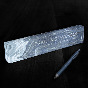 Placa De Nombre Agante azul cristalizado   Duste Slate Marbble Sto