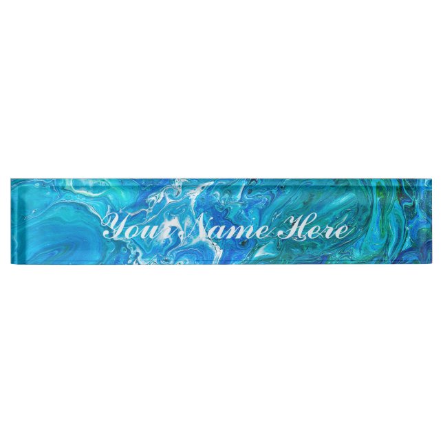 Placa De Nombre Ágata loca elegante 2 del cordón - aguamarina azul (Anverso)