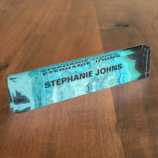 Placa De Nombre Agate Gemstone Geode Resumen Art Custom Name Cute (Lateral)