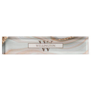 Placa De Nombre Agate Stone Marble Monograma Nombre