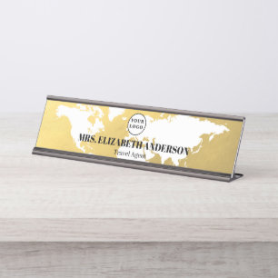 Placa De Nombre Agencia de viajes mapa del mundo de oro de lujo co