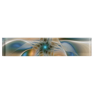 Placa De Nombre Alarmante, Abstracta Fantasía Fractal Art Con Azul