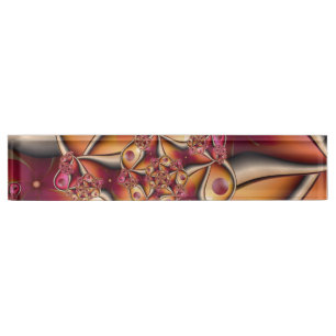 Placa De Nombre Alegría Colorida Abstracta Fantasía Fractal Rojo N